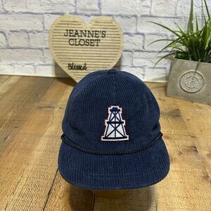 Blue Corduroy Rope Hat Cap Strap back Oilers Retro Football Oil Pipeline Gas